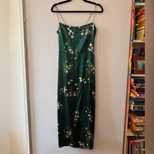 Reformation Green Floral Silk Maxi Dress